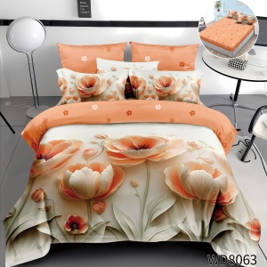 Lenjerie de pat Finet 5D Digital Print cu elastic – 4 piese, Peach Tulip Harmony