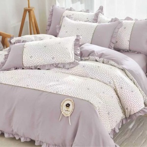 Lenjerie Finet cu Broderie si Volanase, 4 Piese Melor Lavender