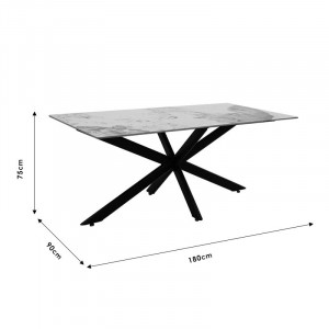 Masa Bethan imitatie de piatra aspect marmura alba - picior metal negru 180x90x75cm - Img 6