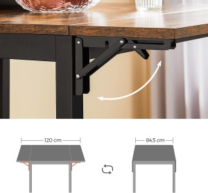 Masă de dining pliabilă pentru 2-4 persoane, stil industrial, Maro Rustic/Negru, 120 × 78 × 76,2 cm - Img 7