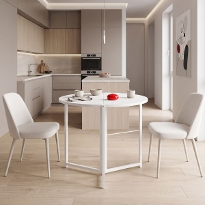 Masă dining Talen pliabilă, Alb, D80 x 74 cm