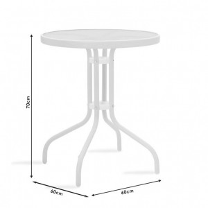 Masa gradina, Pako World, model Watson, structura metal, blat sticla securizata, Alb, Φ60x70cm - Img 5