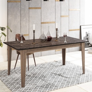 Masa Model Robin, 180x90x76.8 cm, Negru marmorat/Maro - Img 1