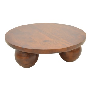Măsuță de cafea Fedena, din lemn masiv, Nuc, Ø90 × 30 cm - Img 2