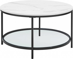 Masuta de Cafea Model Cesar, 80x80x45 cm, Alb/Negru, Blat Sticla securizata - Img 2