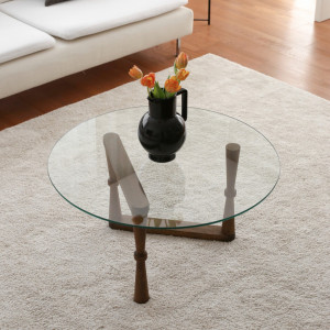 Masuta de Cafea Model Damien, 80x80x41 cm, Nuc, Lemn masiv, Blat Sticla securizata - Img 1