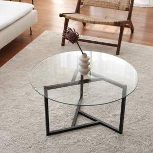 Masuta de Cafea Model Davila, 75x75x42 cm, Transparent/Negru, Blat Sticla securizata - Img 2