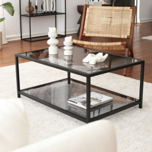 Masuta de Cafea Model Huynh, 90x60x40 cm, Negru, Blat Sticla securizata - Img 3