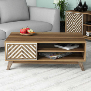 Masuta de Cafea Model Larson, 105x60x38.2 cm, Nuc/Crem - Img 1