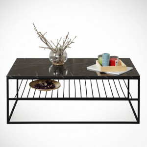 Masuta de Cafea Model Ray, 95x55x43 cm, Negru marmorat/Negru - Img 1