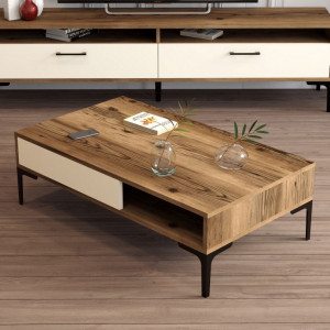 Masuta de Cafea Model Walker, 105x60x32.6 cm, Nuc/Crem - Img 2
