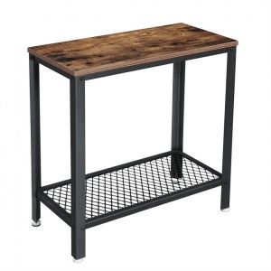 Măsuță laterală cu raft metalic, stil industrial, Maro Rustic/Negru, 60 × 30 × 60 cm