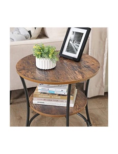 Măsuță laterală rotundă cu 2 niveluri, stil industrial, Maro Rustic/Negru, Ø55 × 55 cm - Img 6