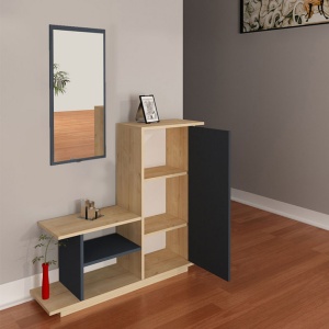 Mobilier pentru hol cu oglinda Model Ceel, Natur/Gri Inchis, 80x29.5x90 cm - Img 3