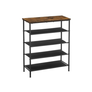 Pantofar cu 4 rafturi și blat superior, stil industrial, Maro Rustic/Negru, 75 × 30 × 91 cm - Img 6