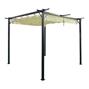 Pavilion Grădină Spectra 3x3 m, Cadru Metalic Negru & Copertină Glisantă Bej, 300x300 cm