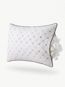 Pernă brodată cu microfibră Soft Touch și umplutură siliconizată, Alb/Auriu, 50 × 70 cm - Img 3