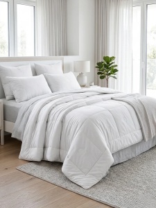 Pilotă de iarnă cu interior lână și exterior 100% bumbac, 155 x 215 cm, Alb