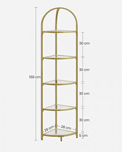 Raft de colț cu 5 polițe de sticlă Model Amari, Auriu, 29.5x29.5x cm - Img 3