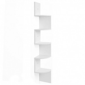 Raft de colț suspendat cu 5 polițe, design zig-zag, Alb, 20 × 20 × 127,5 cm