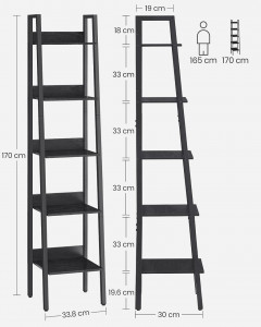 Raft tip Scară cu 5 Polițe Model Jovie, Maro/Negru, 33.8x30x170 cm - Img 7
