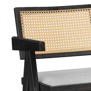 Scaun de bar cu brate Winslow lemn de arbore de cauciuc negru - pvc ratan material culoare lemn natural gri - Img 2