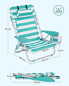 Scaun de plaja, Songmics, Verde-Alb, 63x68x75 cm - Img 7