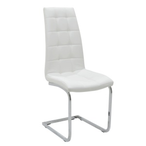 Scaun dining Darrell, tapițat cu piele ecologică, cadru metalic cromat, Alb/Crom, 42 × 49 × 106 cm