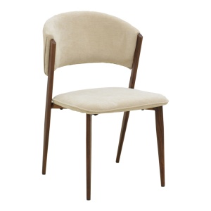 Scaun dining Dolez, tapițat cu material textil, Bej/Nuc, 49 × 58,5 × 82 cm