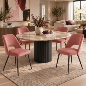 Scaun dining Nelda, tapițat cu catifea, Roz prăfuit/Negru, 44 × 58 × 82 cm