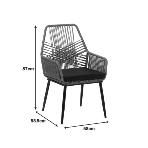 Scaun Grădină Tanish, Ratan Sintetic/Metal, cu Brațe, Gri/Negru, 58x58.5x87 cm - Img 3