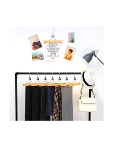 Set 12 umerașe din lemn pentru pantaloni și fuste, cu clemă antialunecare și cârlig rotativ 360°, Natur, 25 × 2,2 × 17 cm - Img 3