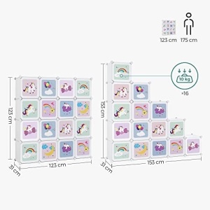 Set 16 cuburi modulare pentru depozitare, Songmics, Alb, 123x31x123 cm - Img 7