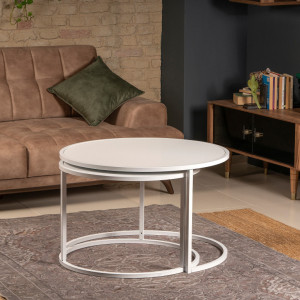Set 2 Masute de Cafea Model Barron, 80x80x50/66x66x43 cm, Alb - Img 3