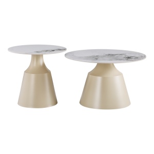 Set 2 măsuțe de cafea Sculpt, Cappuccino/Alb marmorat, 70 × 70 × 39 cm / 50 × 50 × 49,5 cm - Img 3