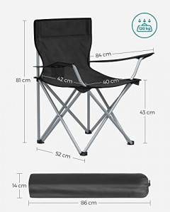 Set 2 scaune camping pliabil, Songmics, Negru, 84x52x81 cm - Img 7