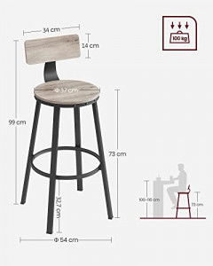 Set 2 scaune de bar Model Crosby, Negru/Alb fildes, 54x54x99 cm - Img 6