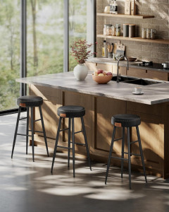 Set 2 scaune de bar Model Emberly, Negru, 51.6x51.6x75 cm - Img 4