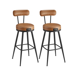 Set 2 scaune de bar rotative VASAGLE EKHO, Maro Caramel, piele ecologică, înălțime șezut 76 cm