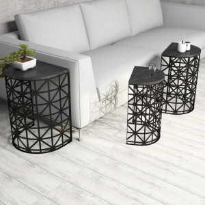 Set 3 Masute de Cafea Model Atkins, 46x33x62/41x30x58/36x27x53 cm, Negru - Img 3