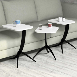 Set 3 Masute de Cafea Model Jaxxon, 35x60x45/35x54.5x45/35x48.5x45 cm, Alb/Negru - Img 3