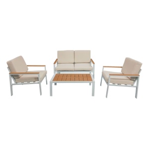 Set Canapele de gradina, Model Fashionable, culoare bej si alb, aluminiu si textil - Img 2