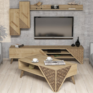 Set Comoda si Masuta de Cafea Beril - Oak - Img 1