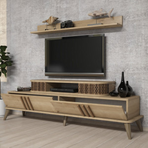 Set Comoda TV si Masuta de Cafea Model Schroeder, 105x60x34.6 cm, Stejar - Img 3