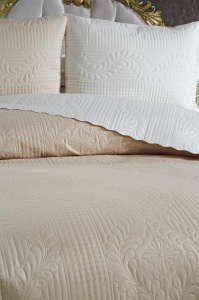 Set Cuvertura Pat Dublu Model Sanem Cream, Beige - Img 2