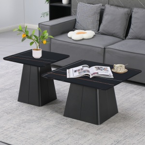 Set de 2 măsuțe de cafea Square, negru marmorat, 80x80x40 cm și 60x60x50 cm