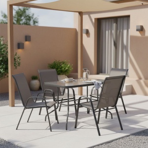Set de gradina masa si scaune 5 bucati Valor-Calan metal negru-textilena gri inchis 110x60x70cm