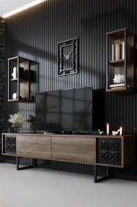 Set de mobilier pentru living Black, Nuc- Negru - Img 2