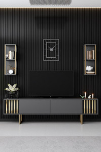 Set de mobilier pentru living Gold, Antracit- Auriu - Img 4