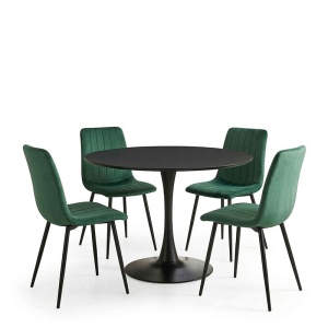 Set masă și 4 scaune Balou-Noor, Negru/Verde, Ø120 x 73 cm - Img 2